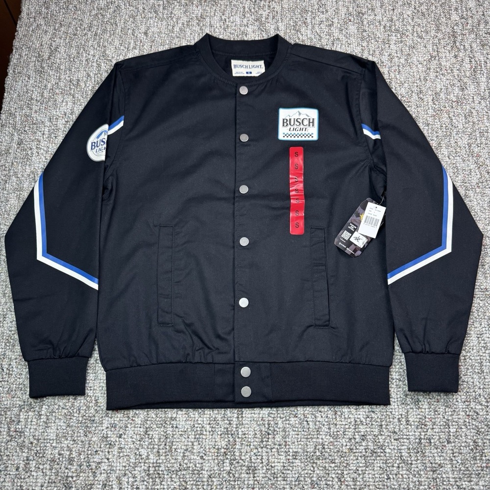 Anheuser Busch Jacket Mens Small Busch Light Snap Up Racing Black NWT